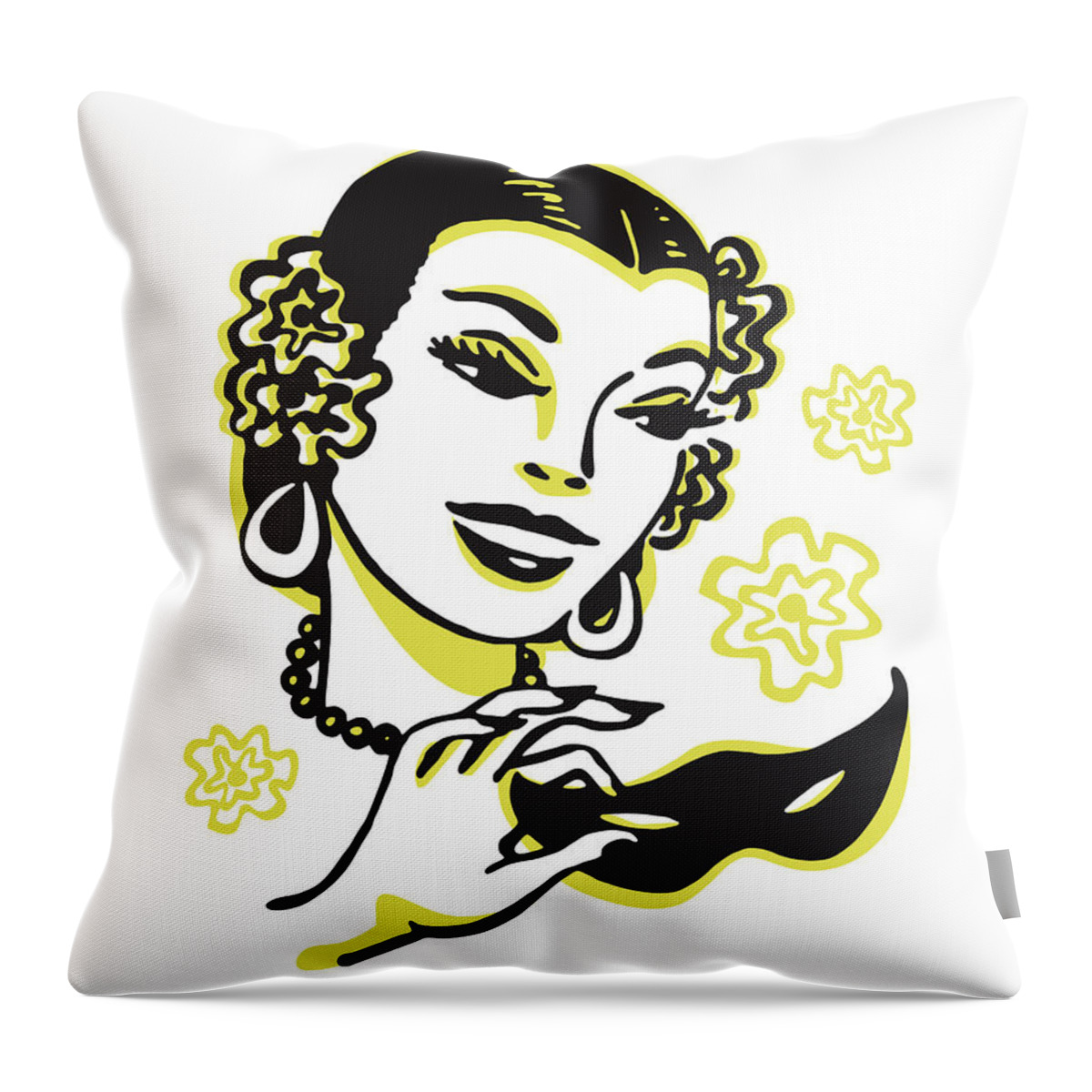 Adult Throw Pillow featuring the drawing Woman Holding Mask by CSA Images