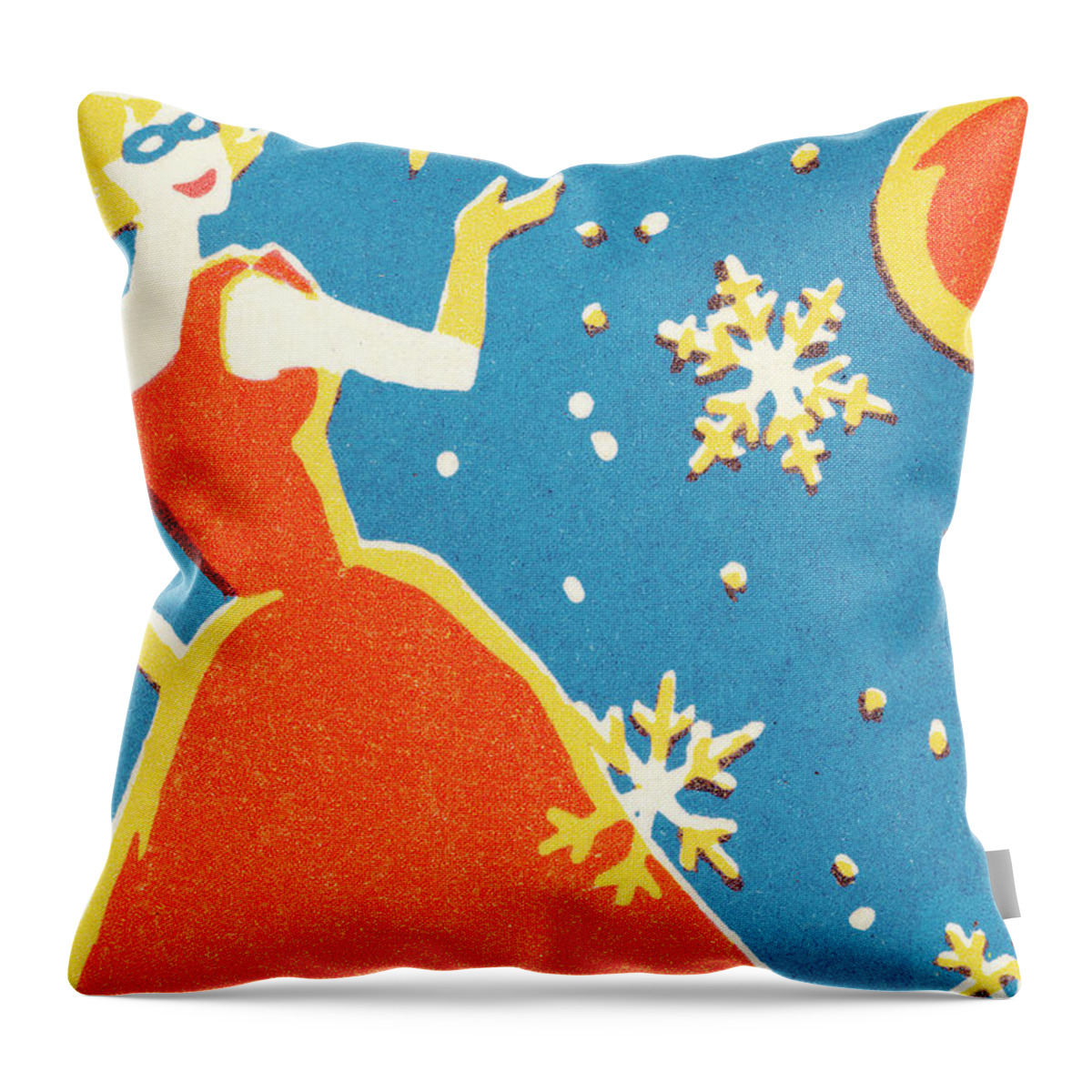 Activity Throw Pillow featuring the drawing Woman in red dress in winter by CSA Images