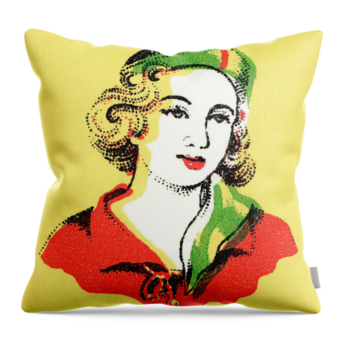 Accessories Throw Pillow featuring the drawing Woman in scarf by CSA Images