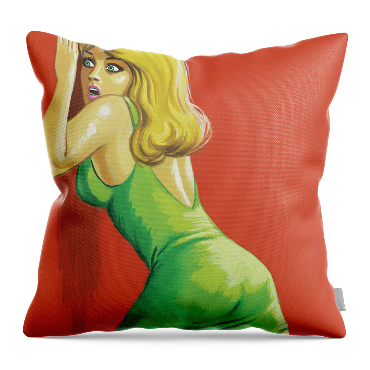 Afraid Throw Pillow featuring the drawing Woman Leaning Against a Wall by CSA Images