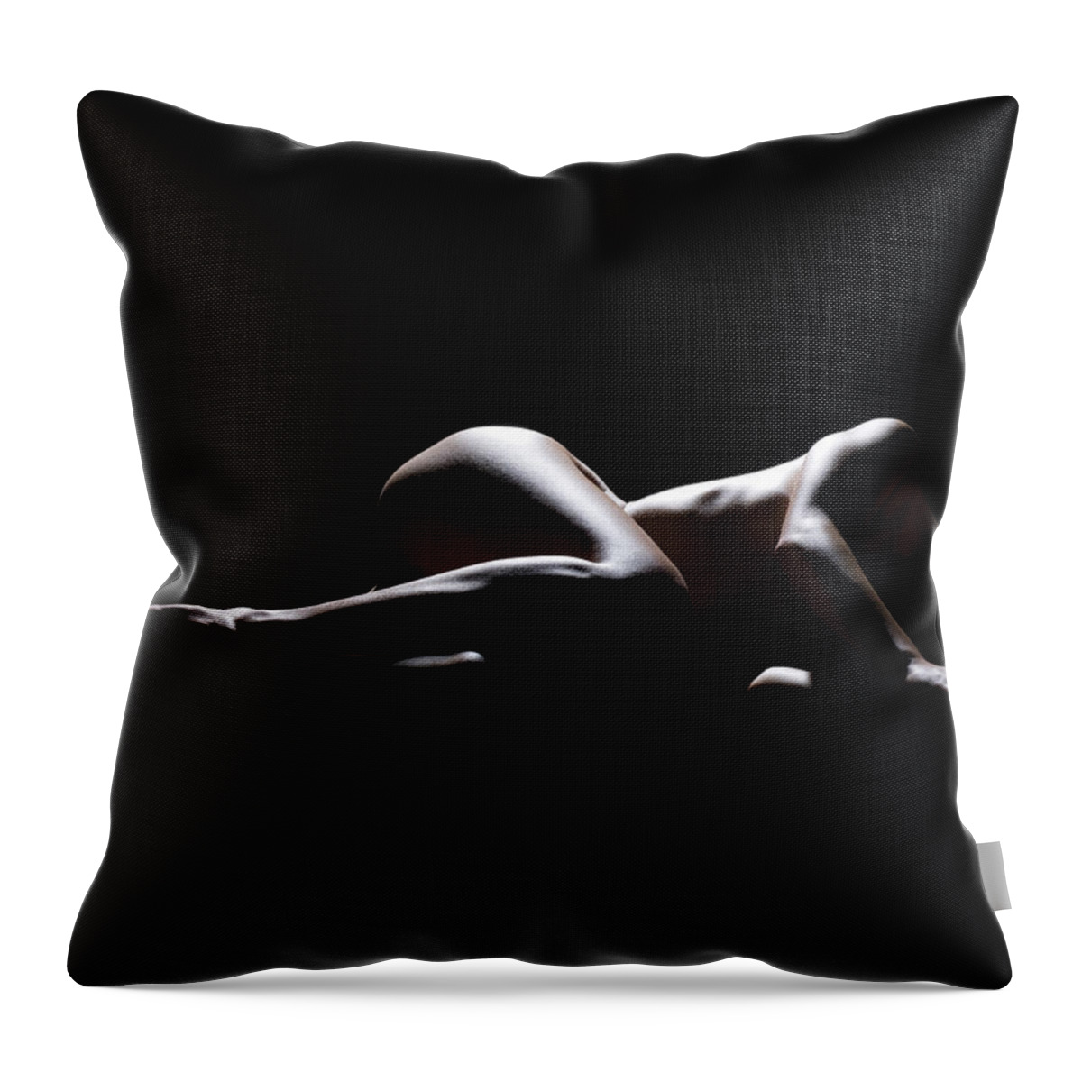 Tranquility Throw Pillow featuring the photograph Woman Lying Down In The Dark by Michael H