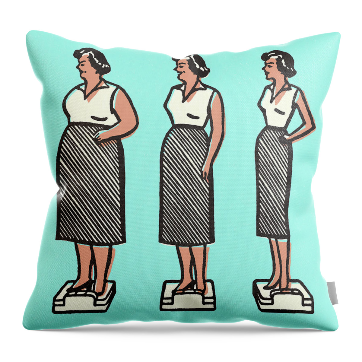 Adult Throw Pillow featuring the drawing Woman Showing Weightloss by CSA Images