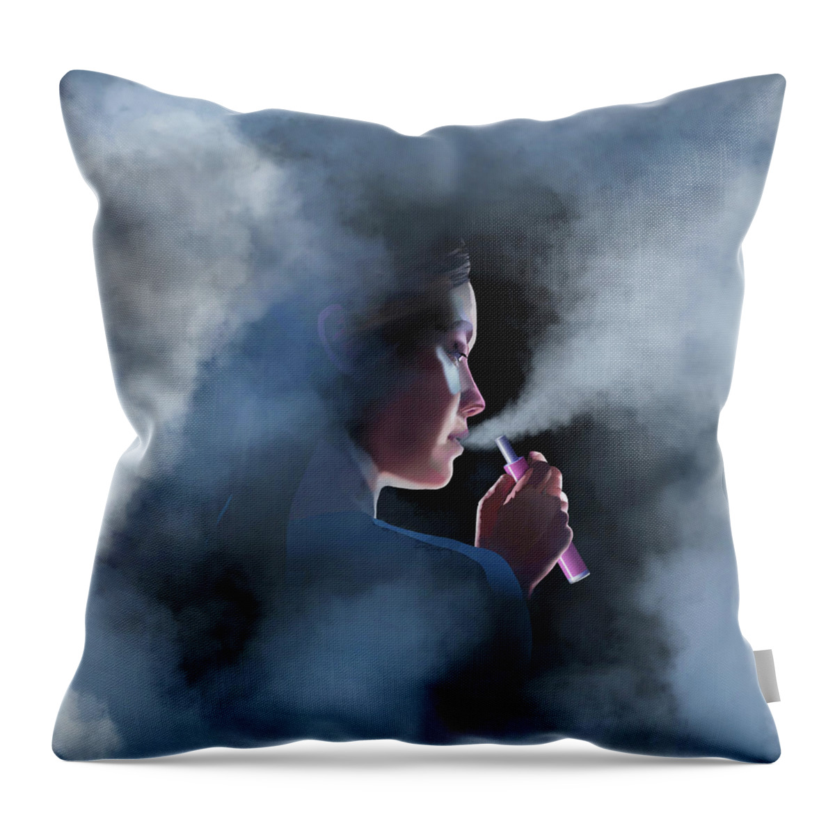 20-25 Years Throw Pillow featuring the photograph Woman Vaping by Ikon Images