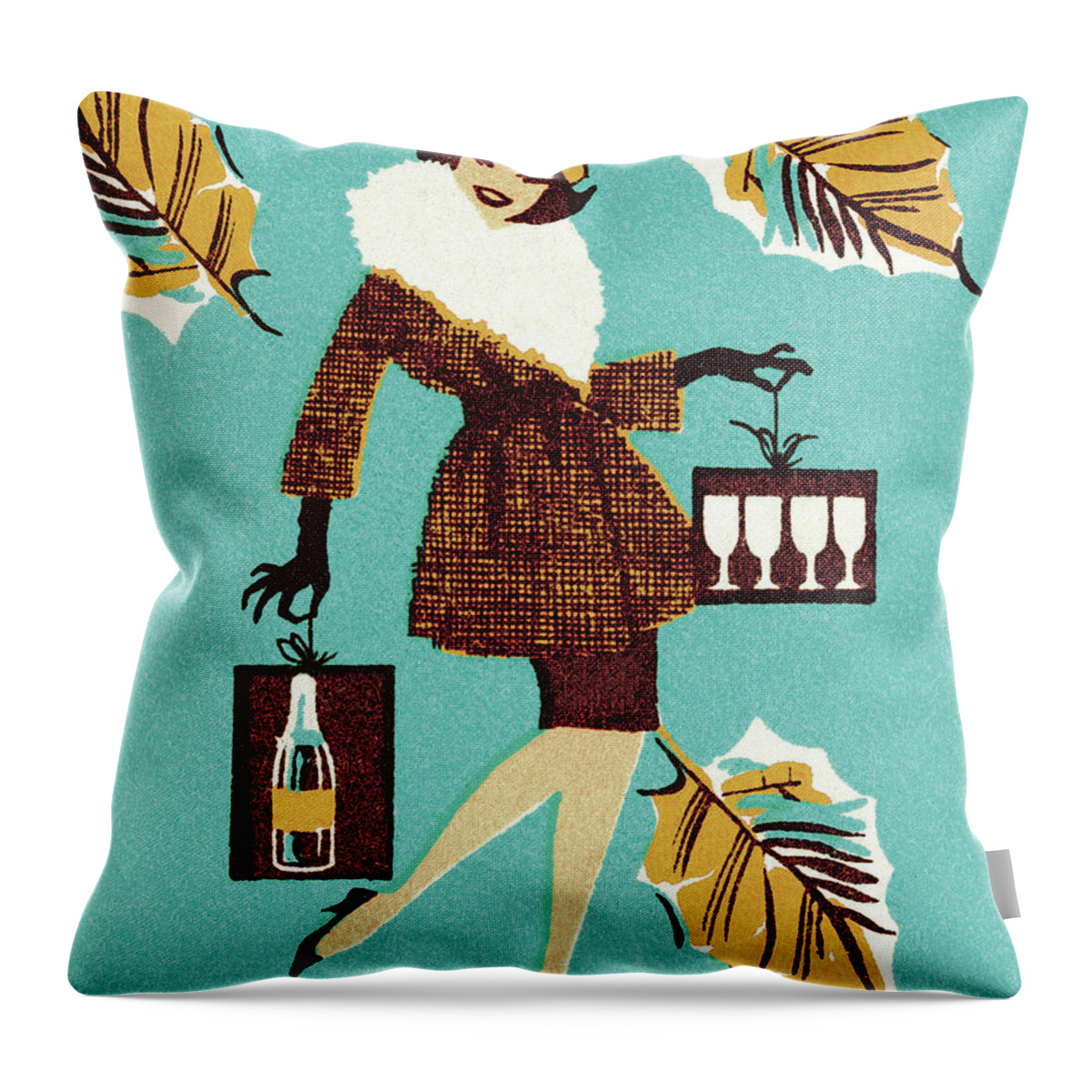 Accessories Throw Pillow featuring the drawing Woman With Bags by CSA Images