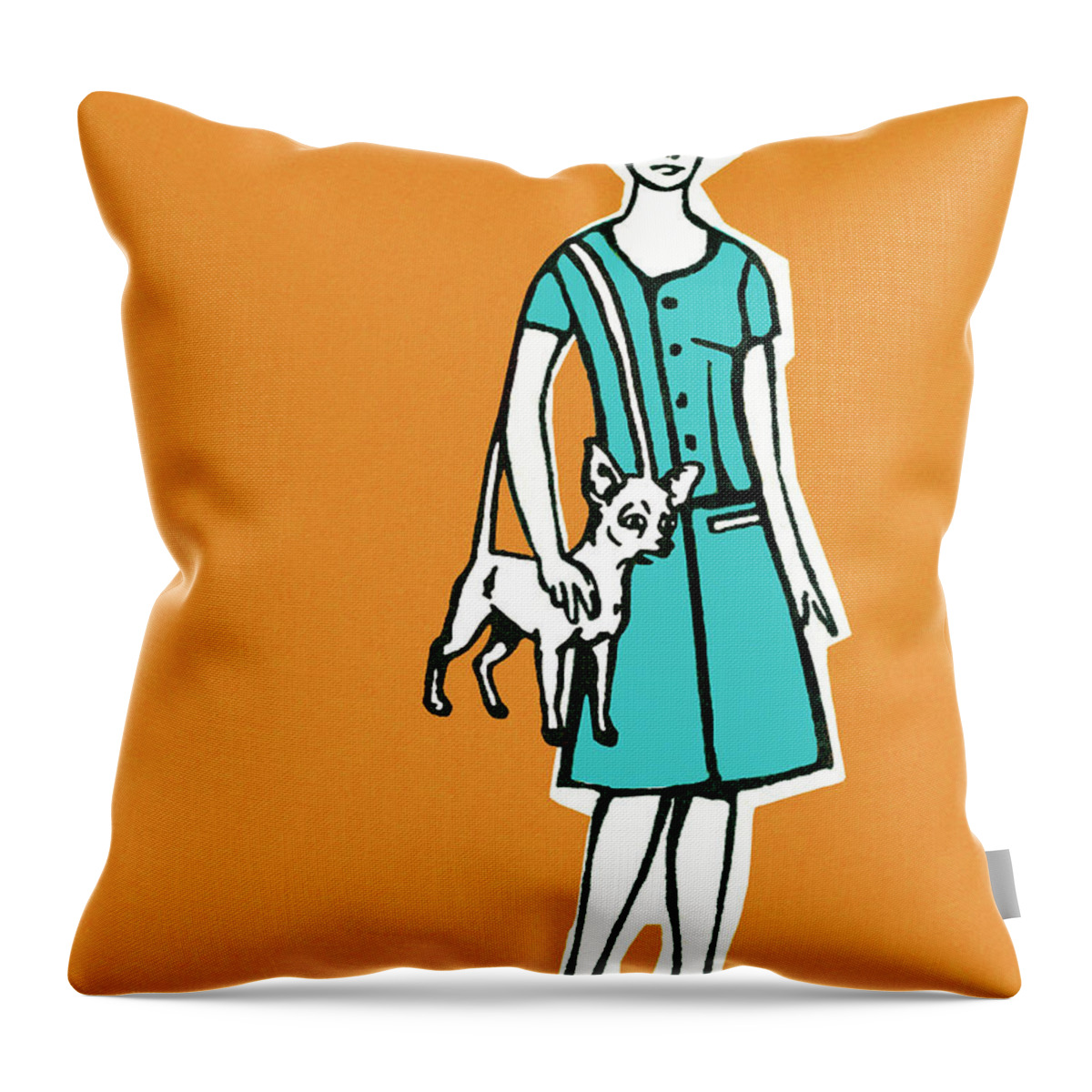 Accessories Throw Pillow featuring the drawing Woman With Dog Purse by CSA Images