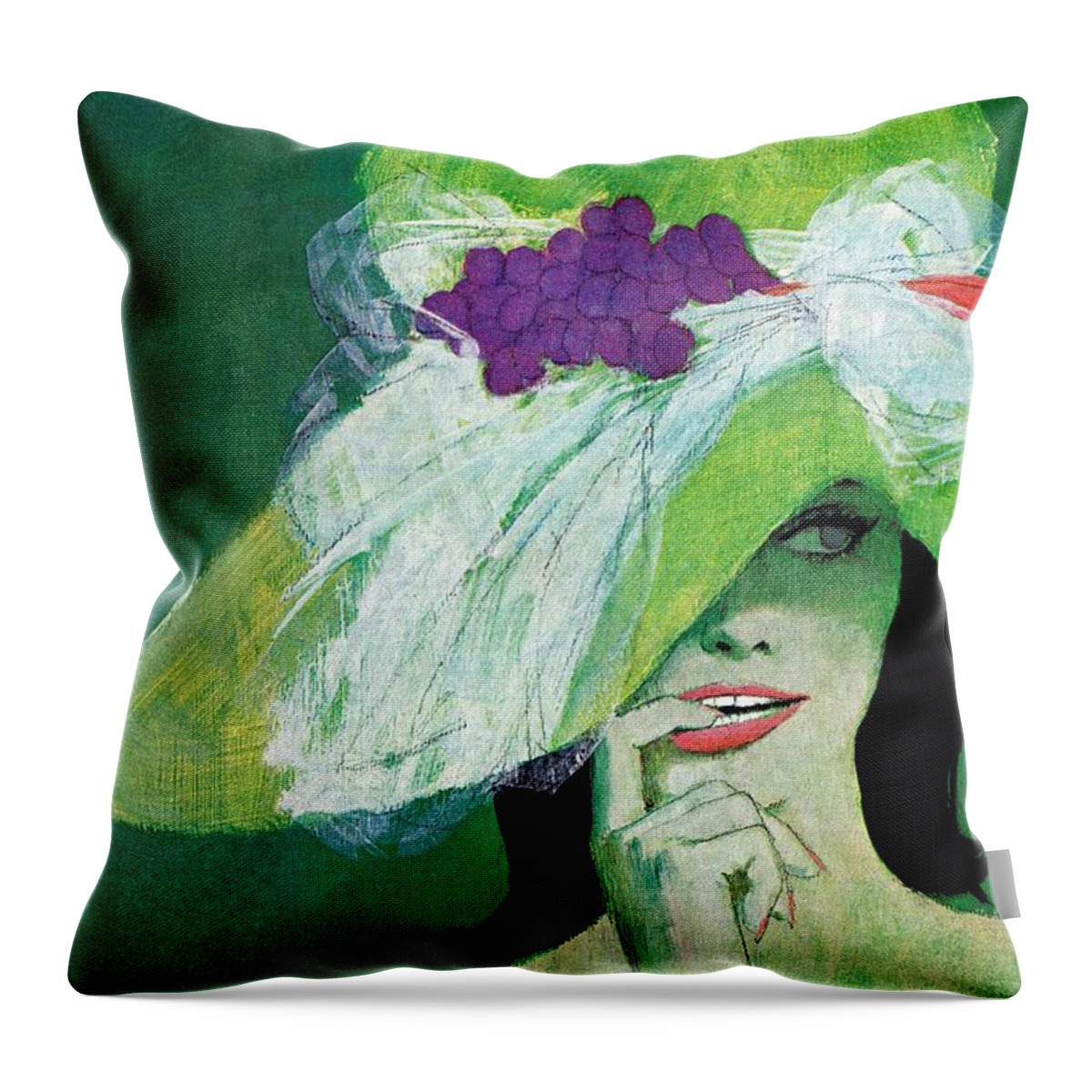 Art Throw Pillow featuring the drawing Woman With Green Hat. by Coby Whitmore