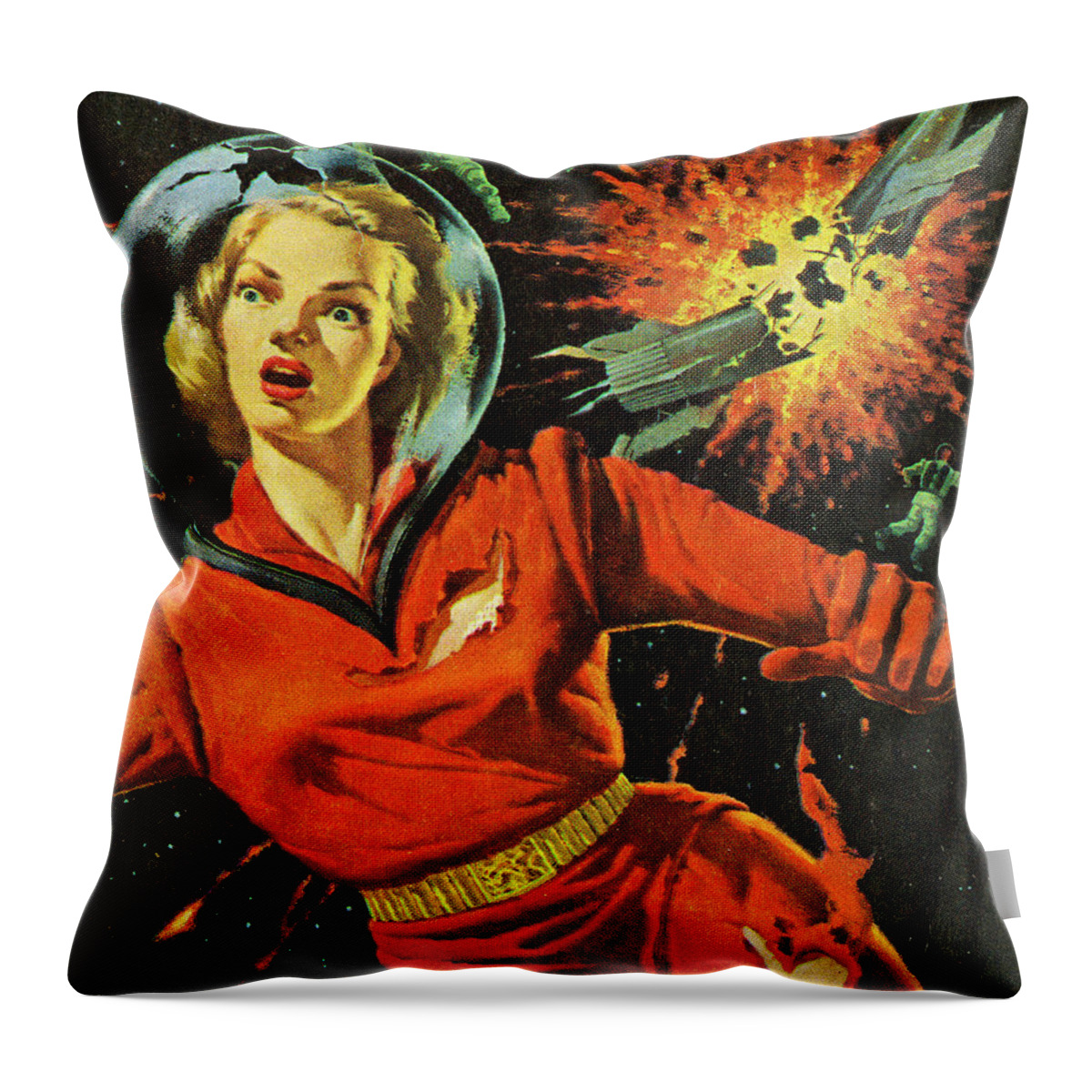 Adult Throw Pillow featuring the drawing Woman With Rocket Exploding by CSA Images