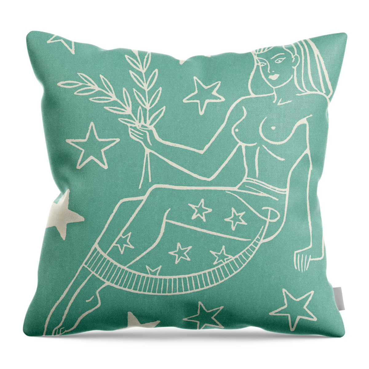 Adult Throw Pillow featuring the drawing Woman With Star and Moon by CSA Images