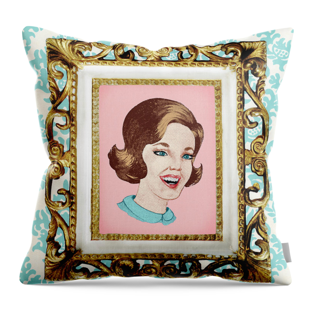 Border Throw Pillow featuring the drawing Woman's face in frame by CSA Images