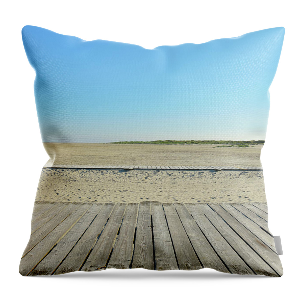 North Sea Throw Pillow featuring the photograph Wooden Floorboards On Beach Path by Raimund Linke