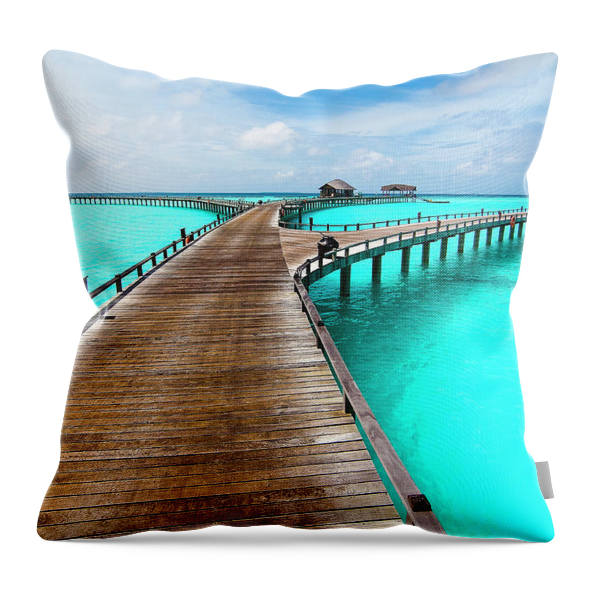 Tranquility Throw Pillow featuring the photograph Wooden Jetty by Luismaxx