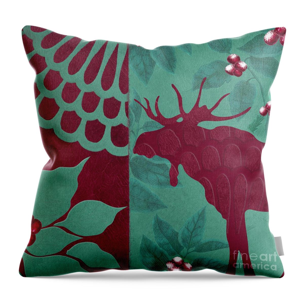 Christmas Deer Throw Pillow featuring the painting Woodland Winter Moose by Mindy Sommers