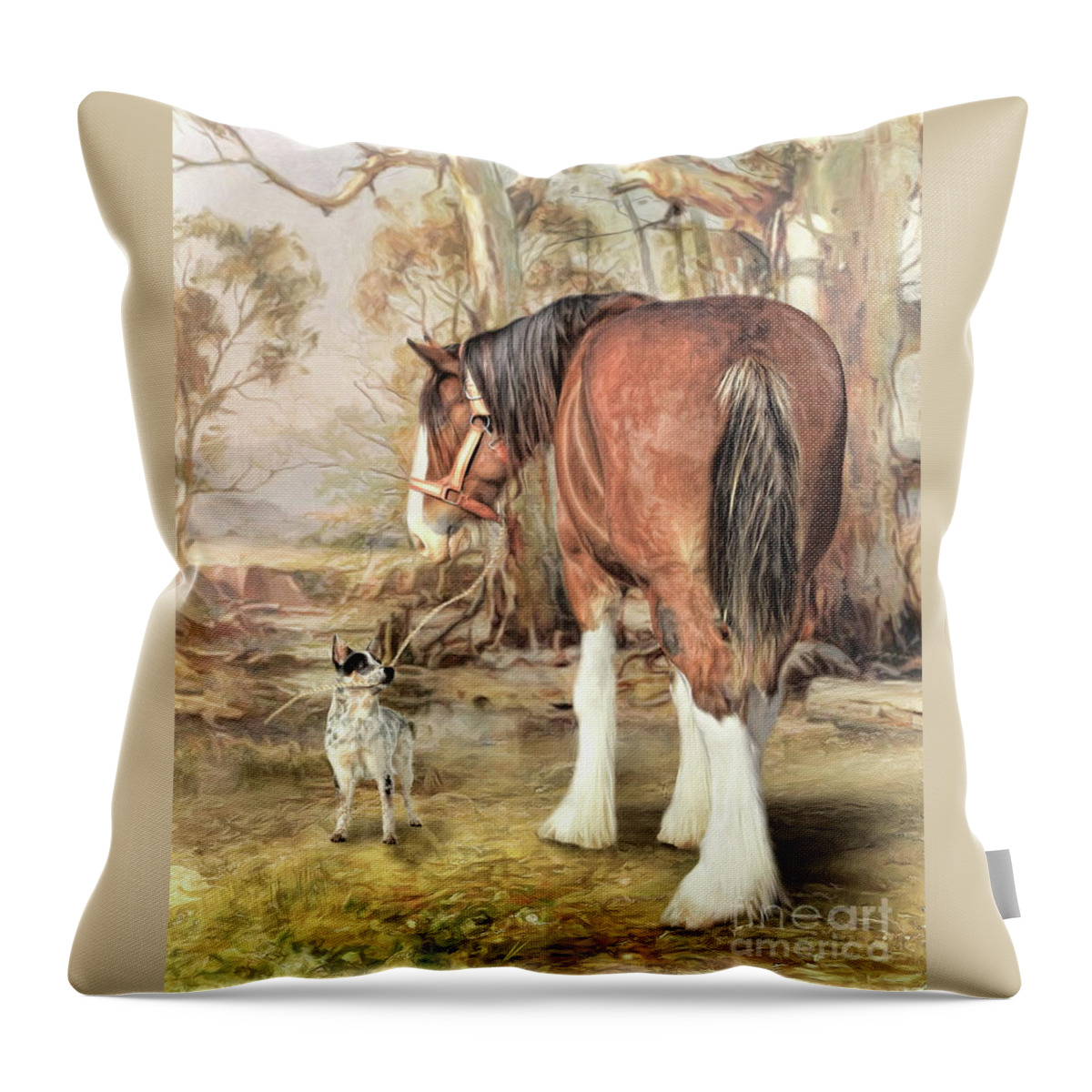 Clydesdale Throw Pillow featuring the digital art Workmates by Trudi Simmonds