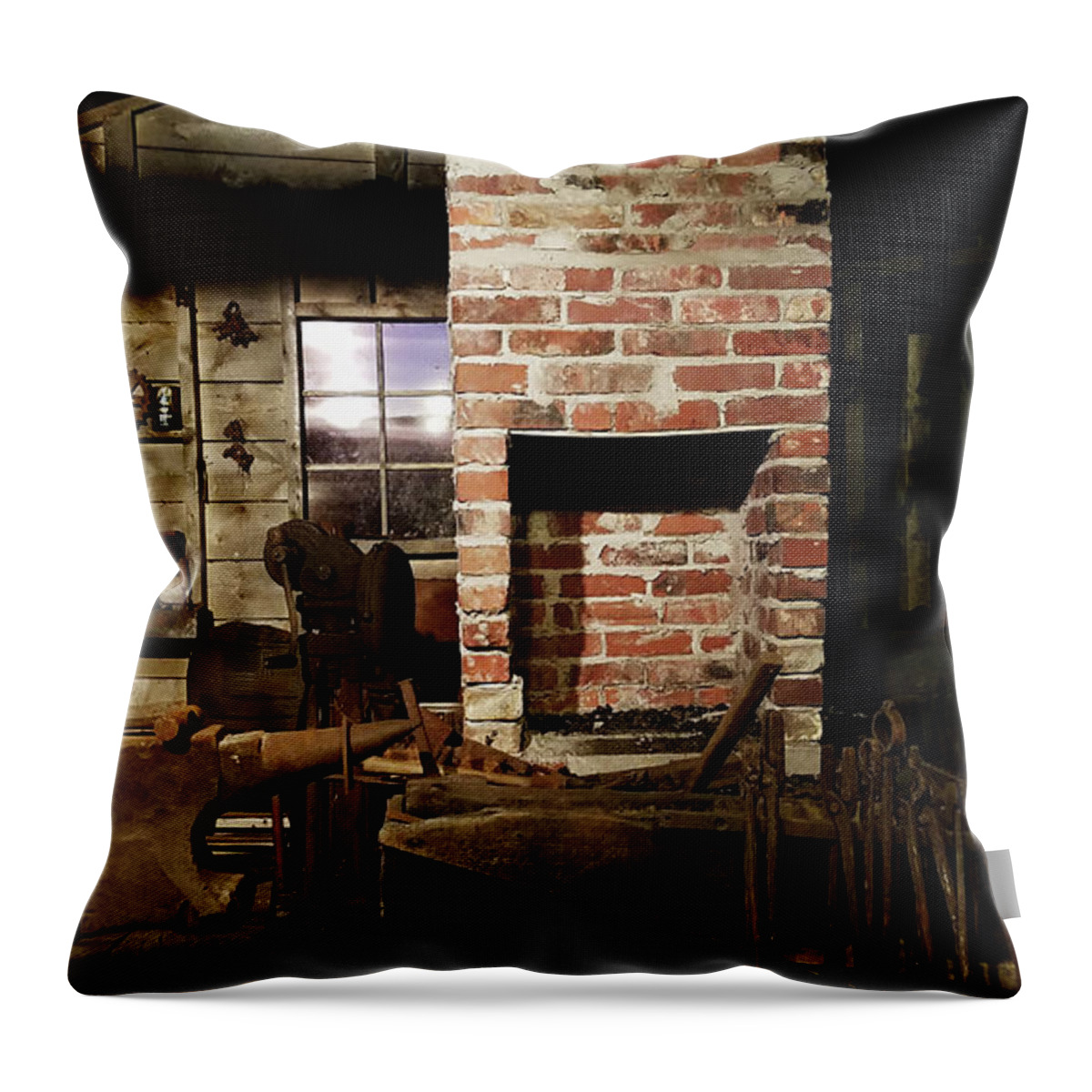 Workshop Throw Pillow featuring the photograph Workshop with Anvil by Mary Capriole