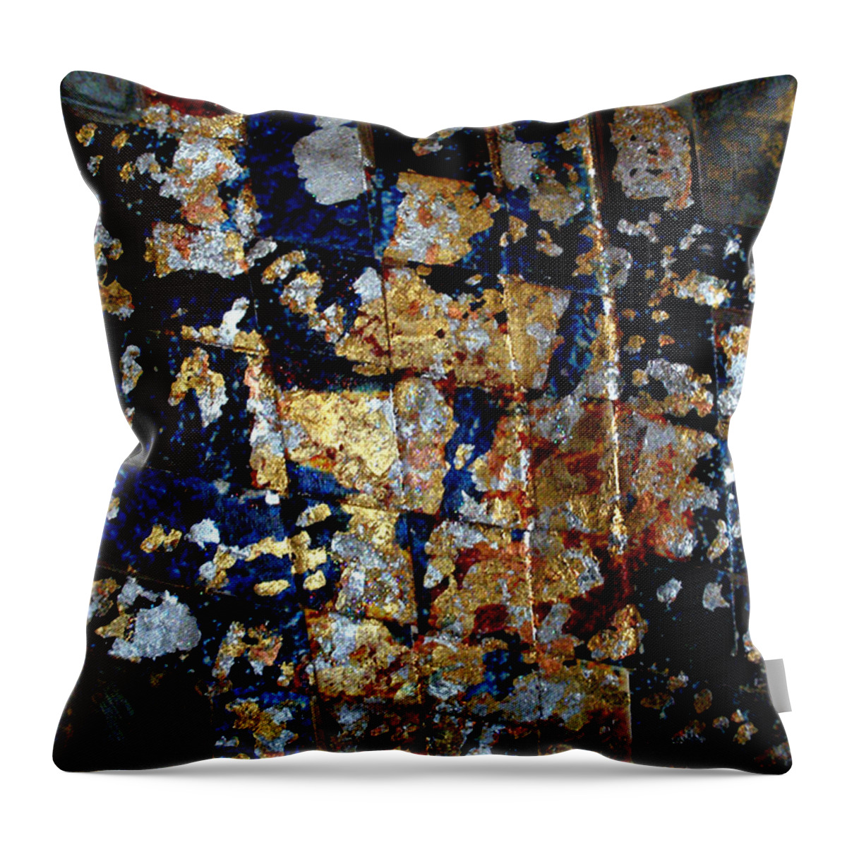 Abstract Throw Pillow featuring the painting Woven Mixed Metal Leaf by Anni Adkins