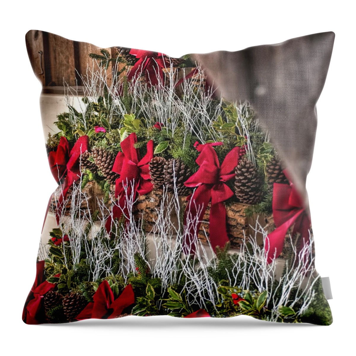 Christmas Throw Pillow featuring the photograph Wreaths for Sale In Massachusetts by Cordia Murphy