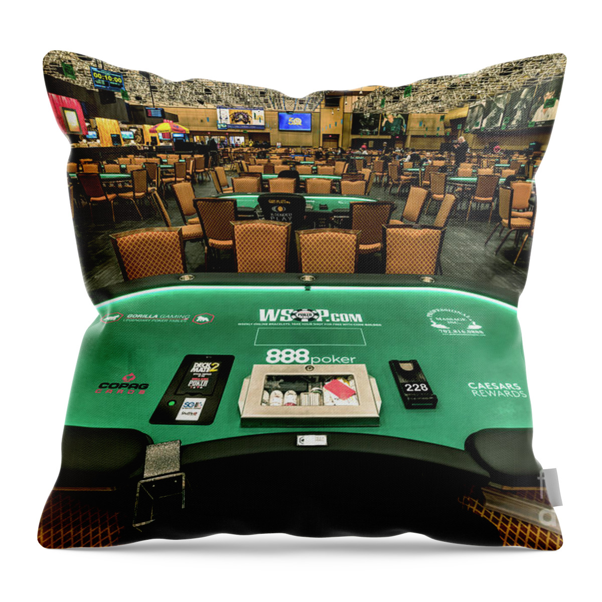 World Series Of Poker Throw Pillow featuring the photograph WSOP Main Room LED Tables 50th Anniversary by Aloha Art