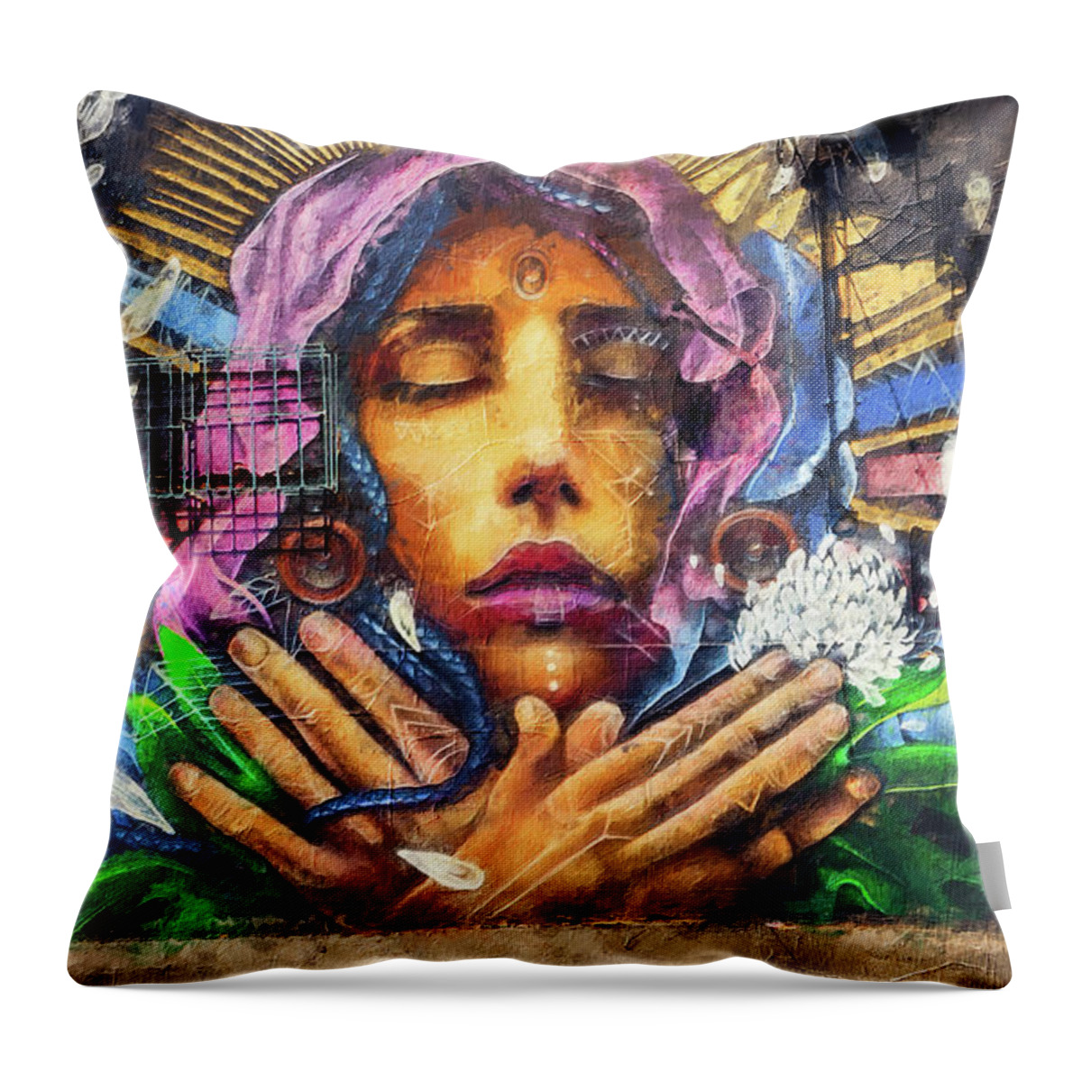 Graffiti Throw Pillow featuring the photograph Miami Wynwood Artwork 02 by Carlos Diaz