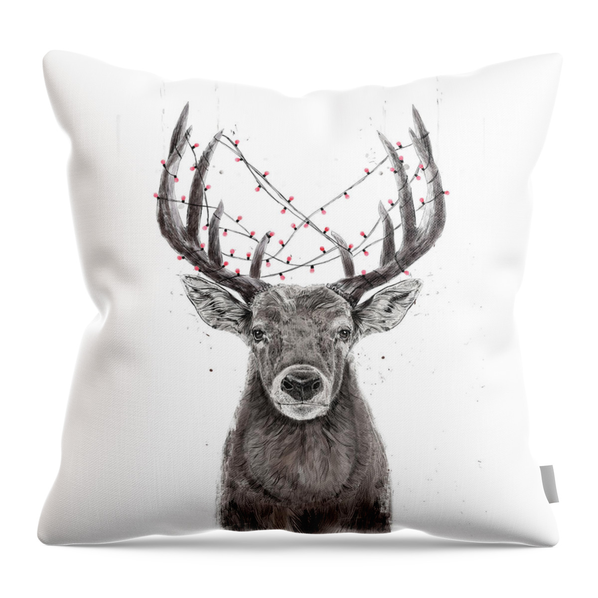 Deer Throw Pillow featuring the drawing Xmas deer by Balazs Solti