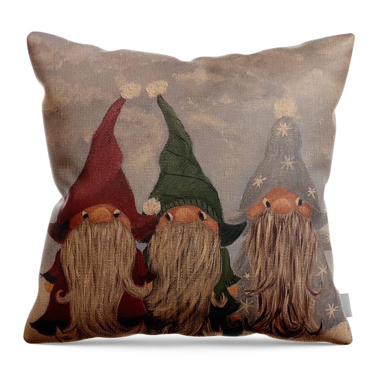 Christmas Gnomes Throw Pillow featuring the painting Xmas Gnomes by Michelle Stevens