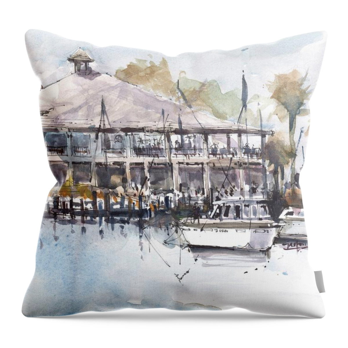  Throw Pillow featuring the painting Yacht Club Sketch by Gaston McKenzie
