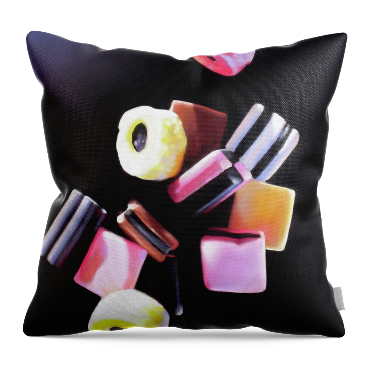 Licorice Allsorts Throw Pillow featuring the pastel Y'all Fall Down by Dianna Ponting