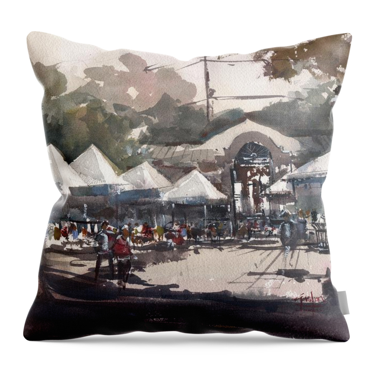 Tampa Throw Pillow featuring the painting Ybor Saturday Market by Gaston McKenzie