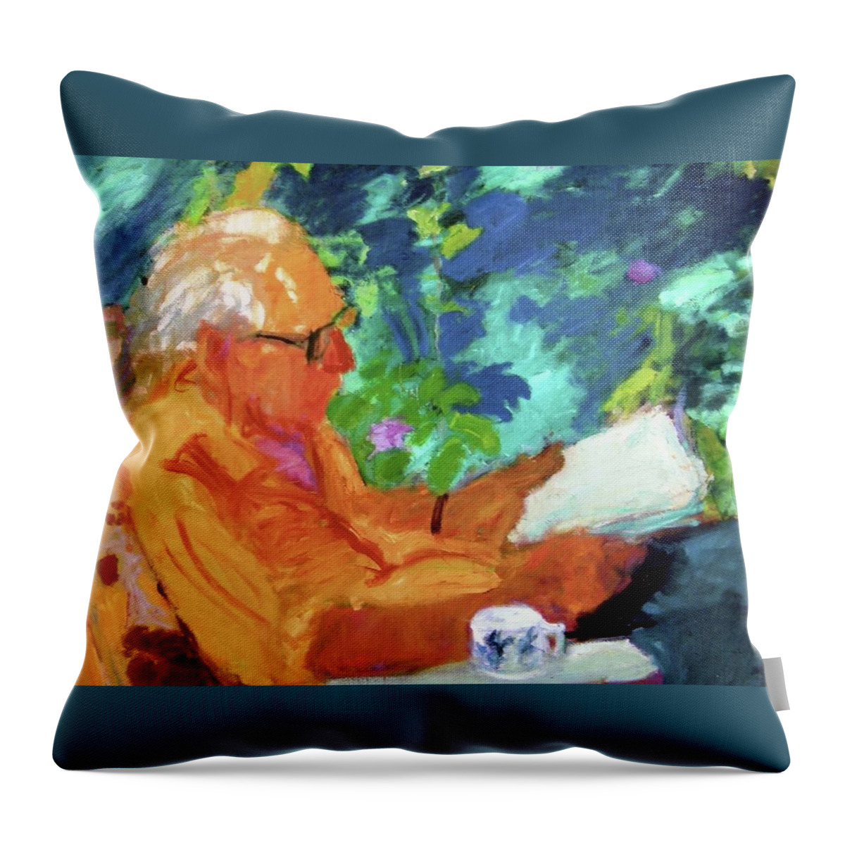 Reading Throw Pillow featuring the painting Yehuda Reading by Galya Tarmu