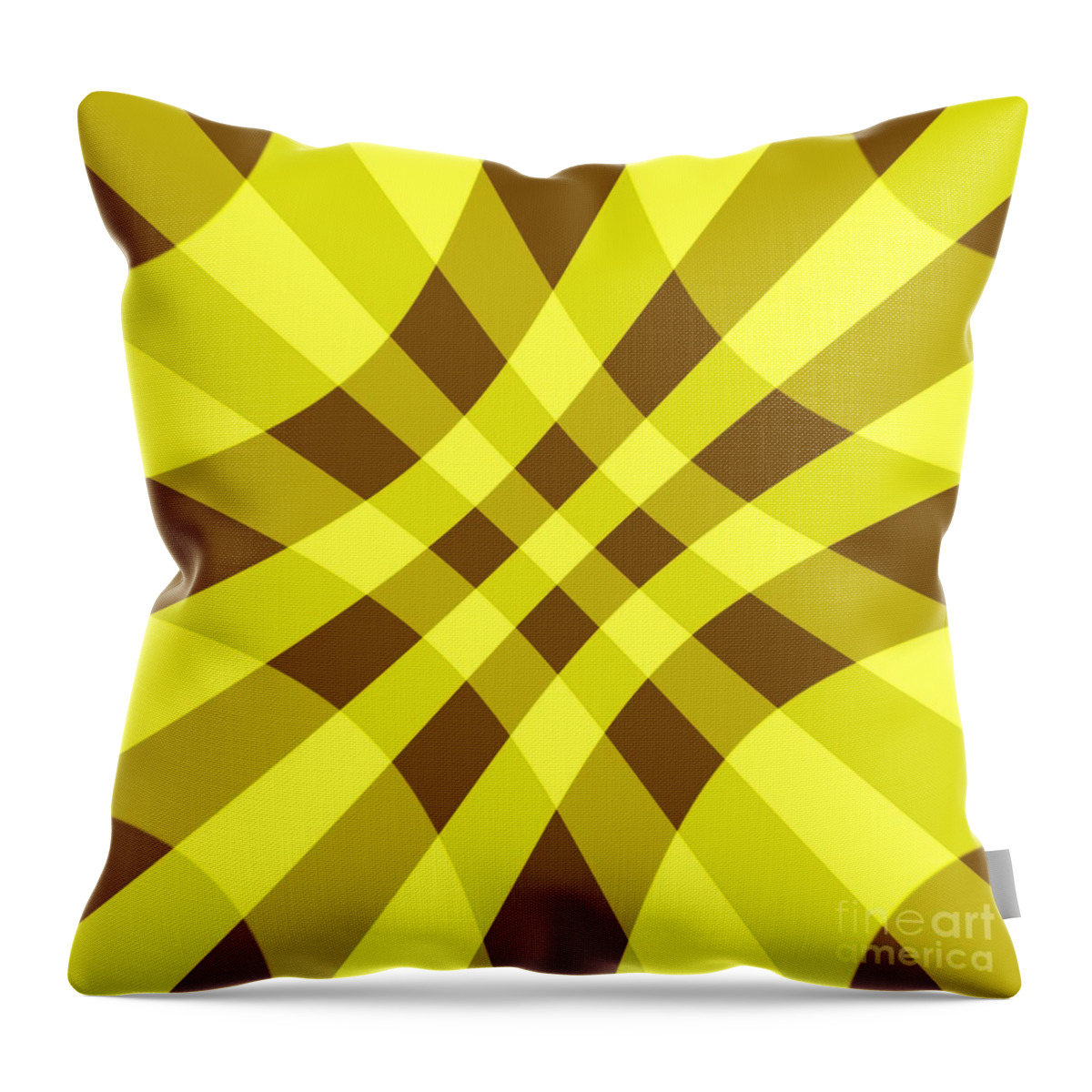 Yellow Throw Pillow featuring the digital art Yellow Brown Crosshatch by Delynn Addams for Home Decor by Delynn Addams