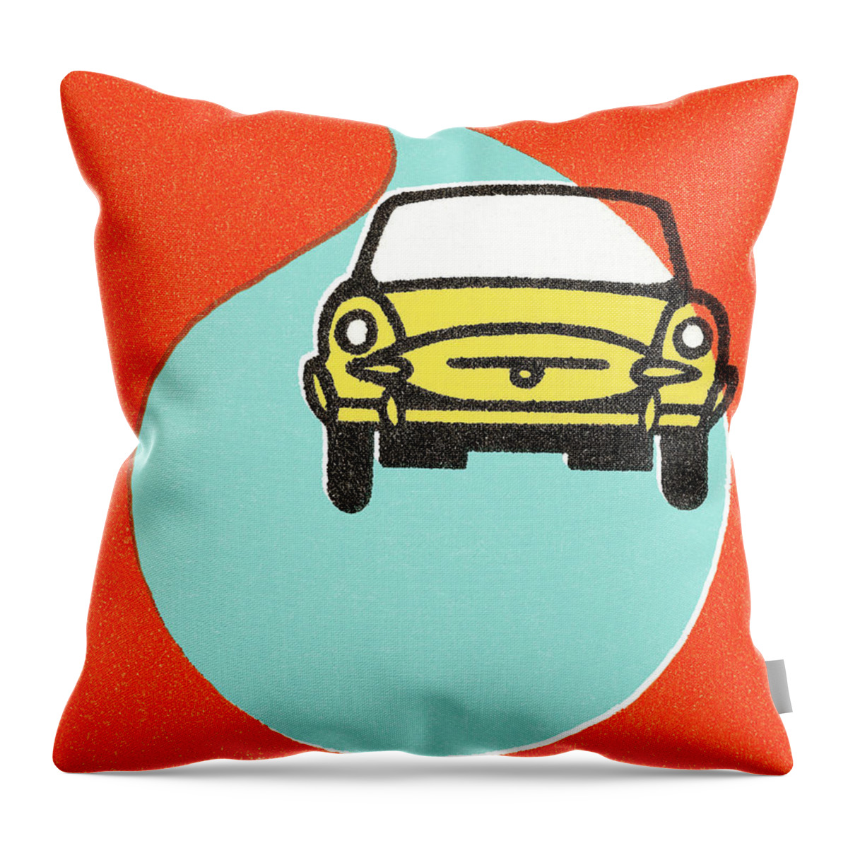 Auto Throw Pillow featuring the drawing Yellow car in the rain by CSA Images