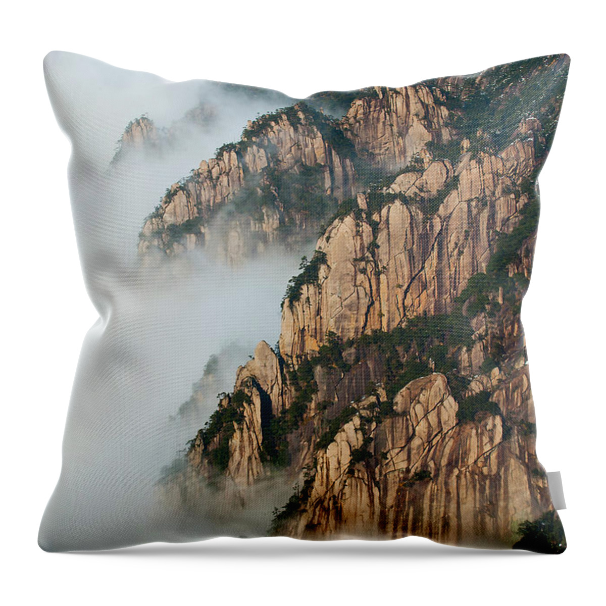 Scenics Throw Pillow featuring the photograph Yellow Mountain In Fog by Photo By Prasit Chansareekorn