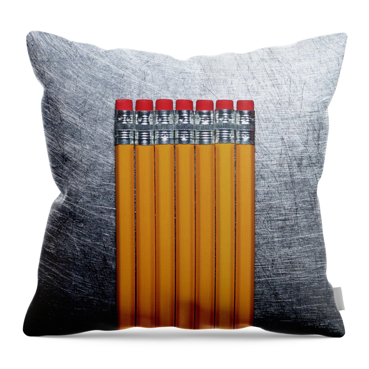 Education Throw Pillow featuring the photograph Yellow Pencils With Erasers On by Ballyscanlon