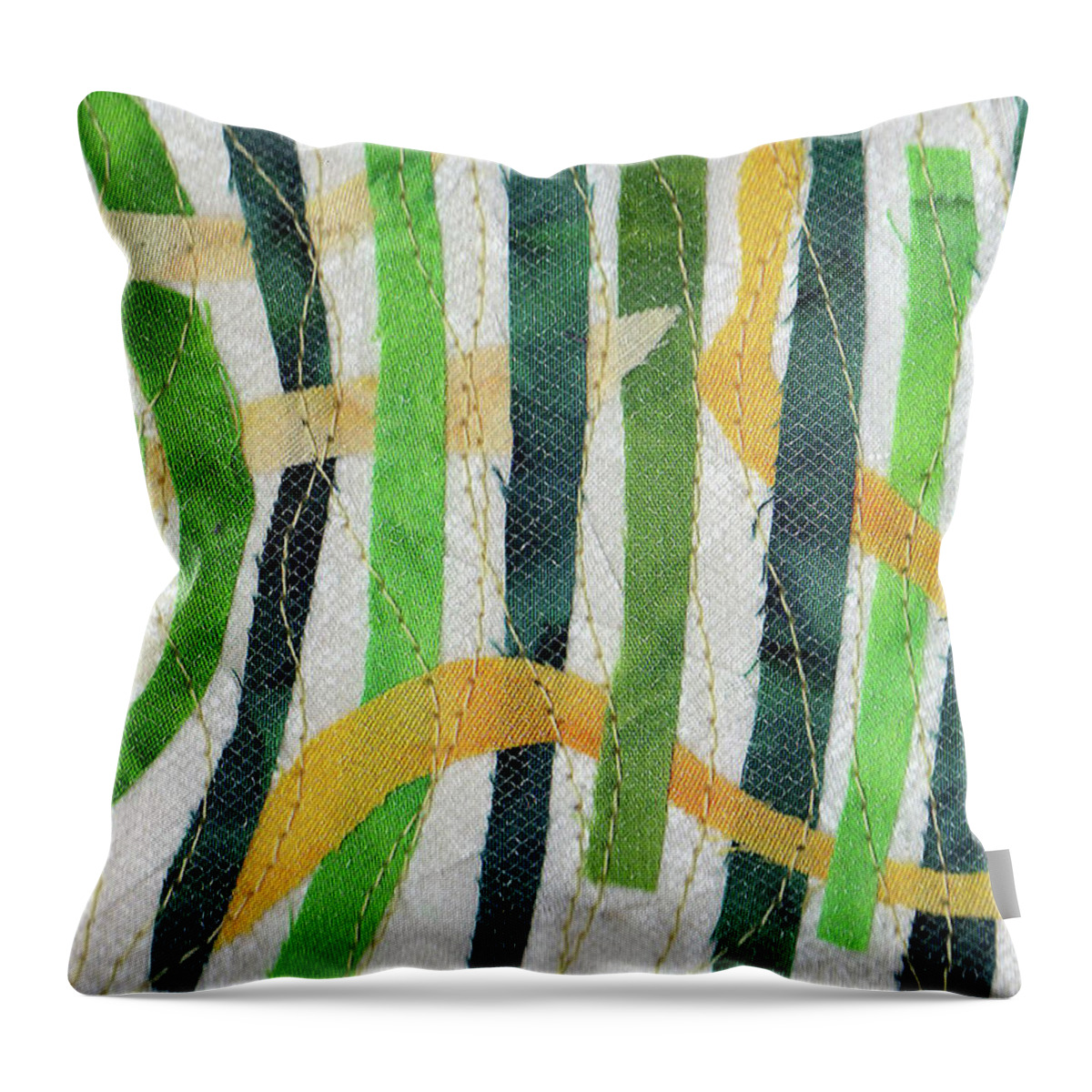 Fiber Art Throw Pillow featuring the tapestry - textile Yellow Ribbon by Pam Geisel