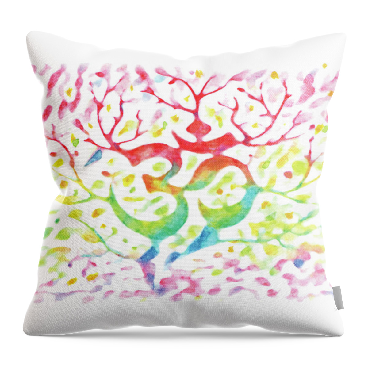Yoga Mantra Om Tree Throw Pillow featuring the drawing Yoga mantra om tree-Watercolor,Colourful,Dazzling,ImpressionismHandmade,Hand-painted,Greeting Card by Artto Pan