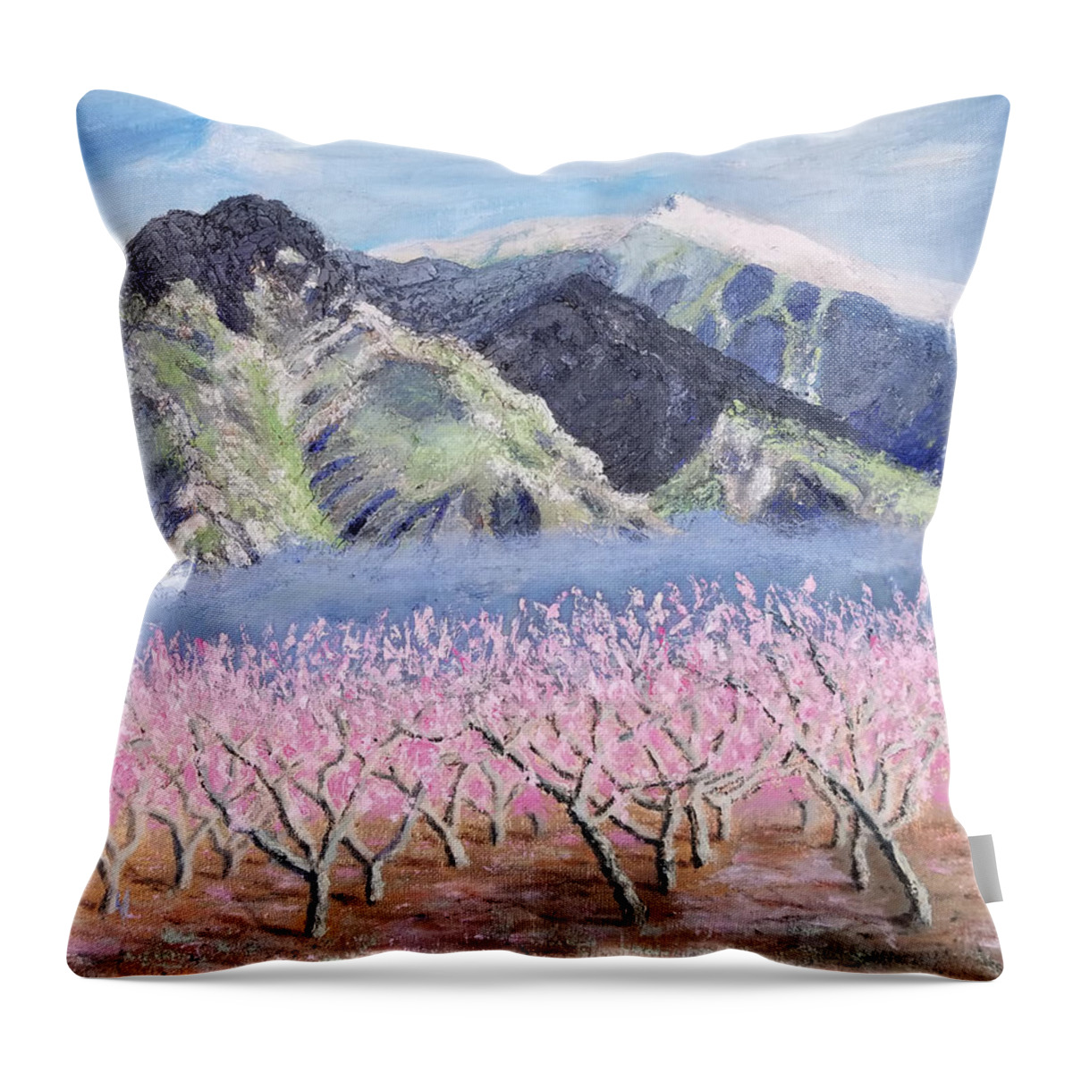 Mountain Throw Pillow featuring the painting Yolande's Canigou by Vera Smith