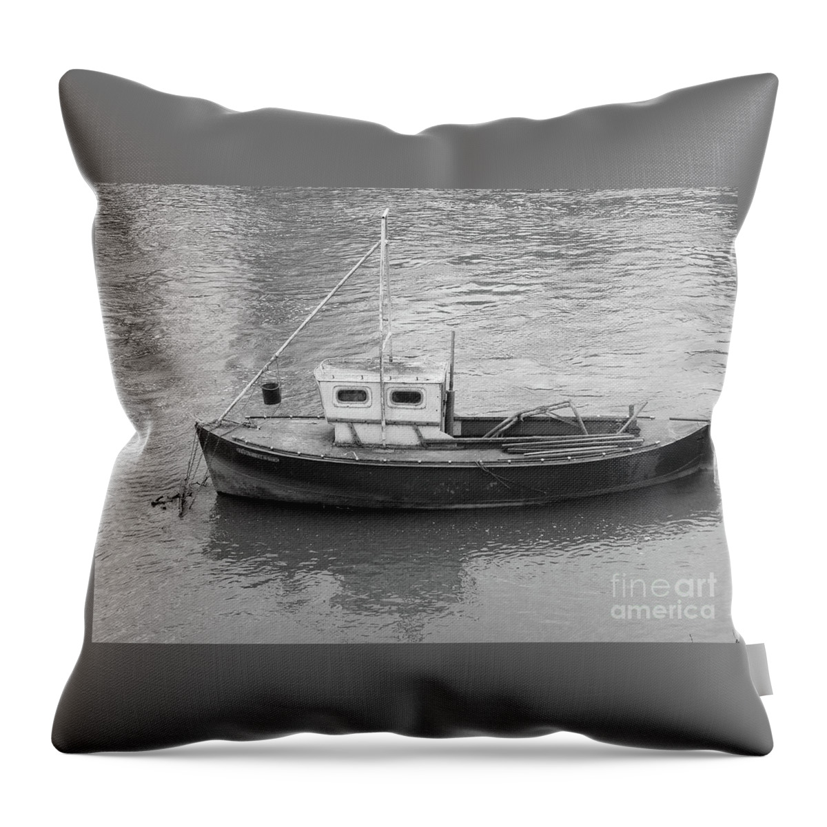 Boat Throw Pillow featuring the photograph York Tugboat in greyscale by Pics By Tony
