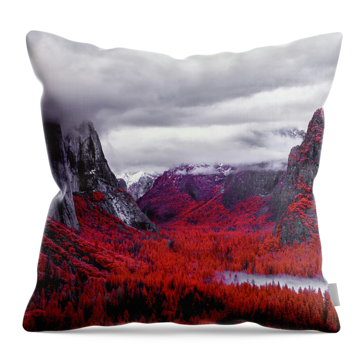 Yosemite Throw Pillow featuring the photograph Yosemite in Red by Jon Glaser