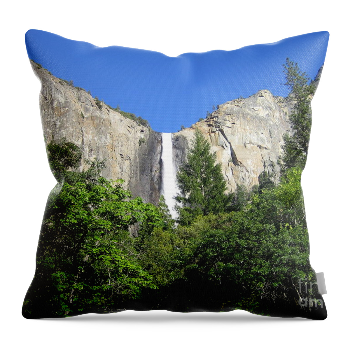 Yosemite Throw Pillow featuring the photograph Yosemite National Park Bridal Veil Falls Panoramic View by John Shiron
