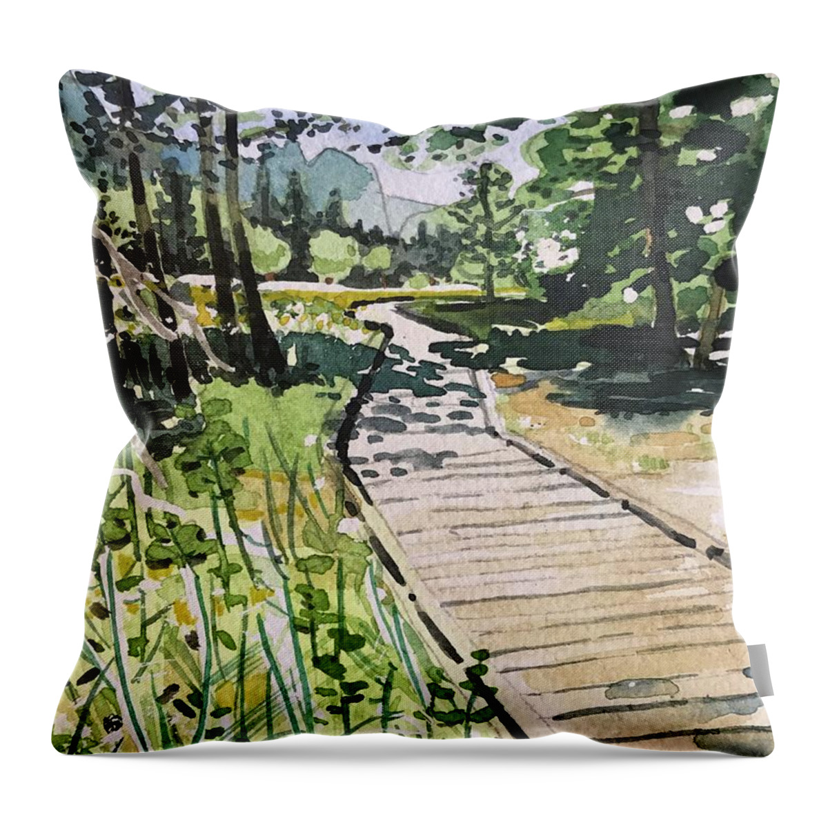 Yosemite Throw Pillow featuring the painting Yosemite Path by Luisa Millicent