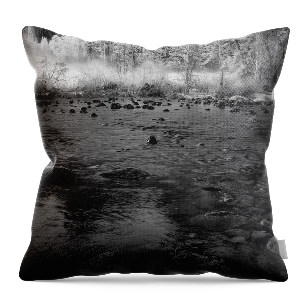 Yosemite Throw Pillow featuring the photograph Yosemite River in BW by Jon Glaser