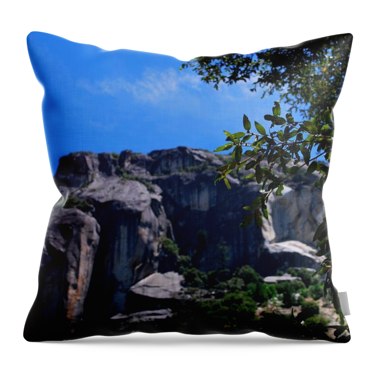 Tree Throw Pillow featuring the photograph Yosemite Rock Formation Through Trees 2 by Matt Quest