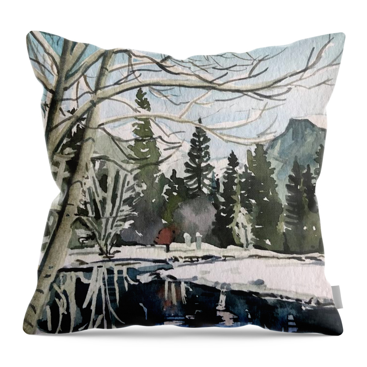 Yosemite Throw Pillow featuring the painting Sentinel Beach - Yosemite by Luisa Millicent