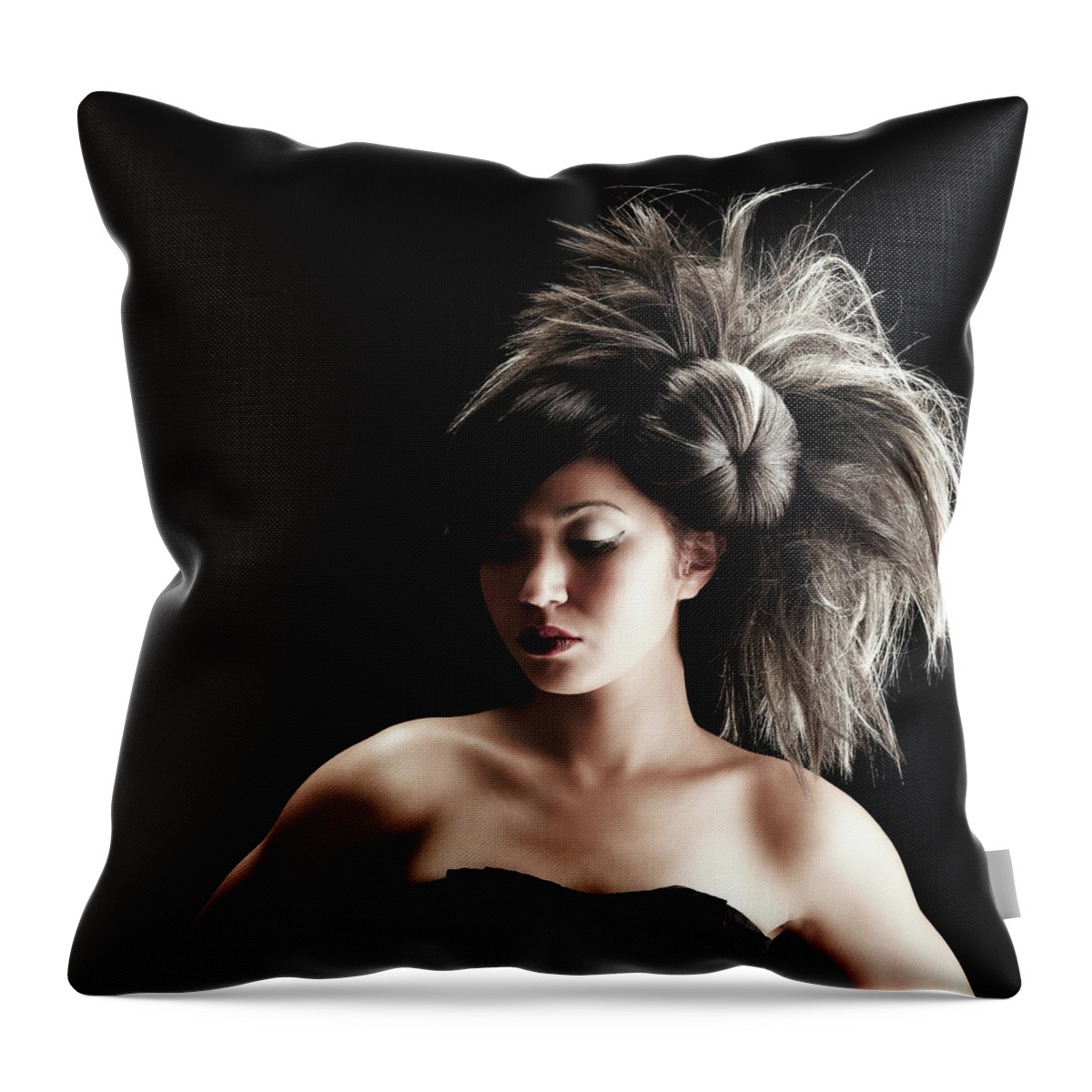 Cool Attitude Throw Pillow featuring the photograph Young Adult Female With Eyes Closed And by Gspictures