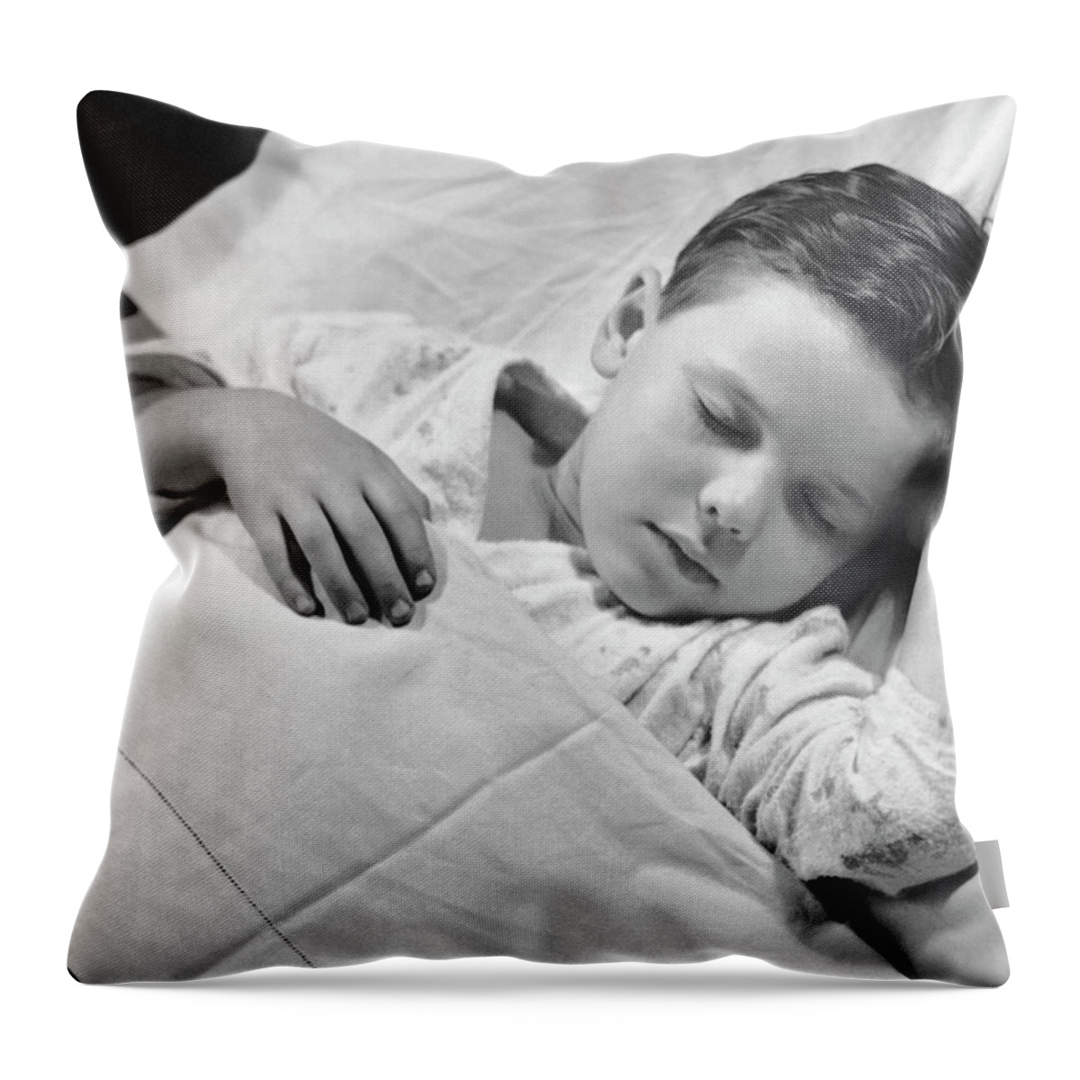 Child Throw Pillow featuring the photograph Young Boy Asleep In Bed by George Marks