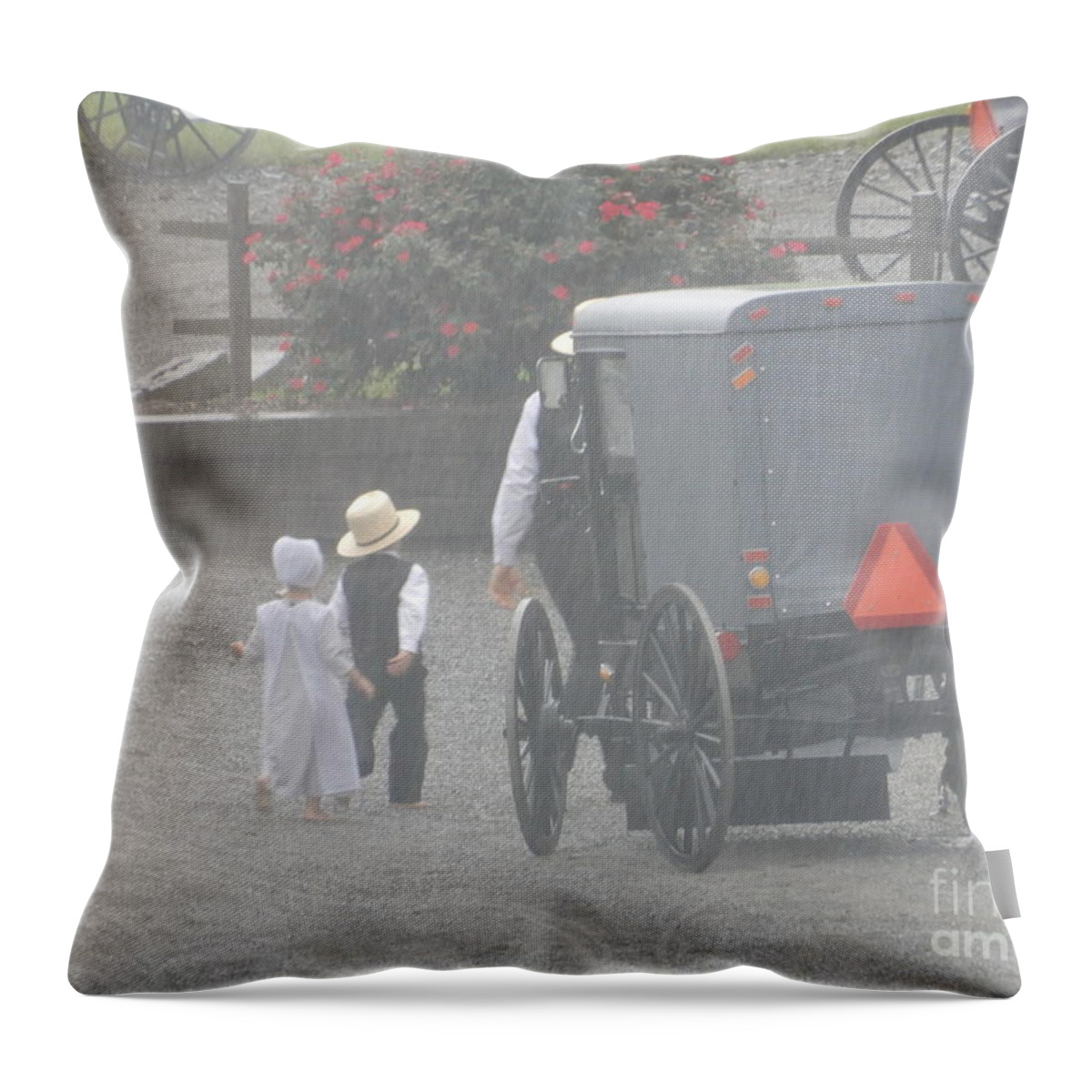 Amish Throw Pillow featuring the photograph Young Friends by Christine Clark