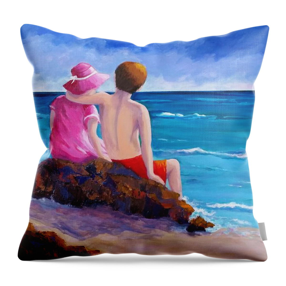 Children Throw Pillow featuring the painting Young Love by Rosie Sherman