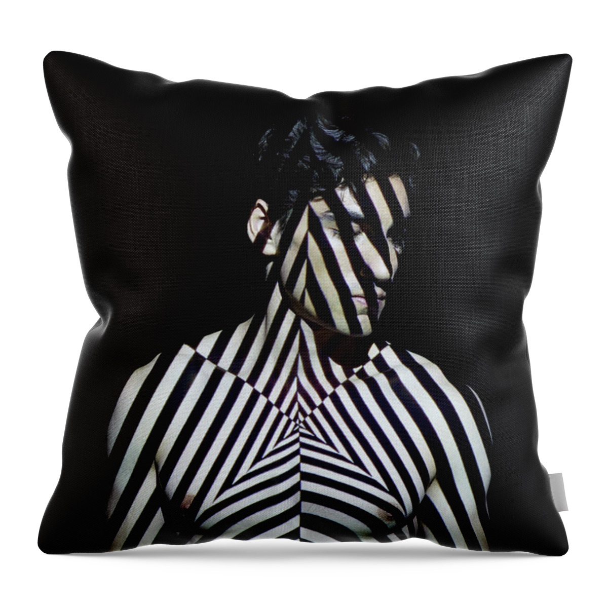People Throw Pillow featuring the photograph Young Man Covered By Abstract Patterns by Mads Perch