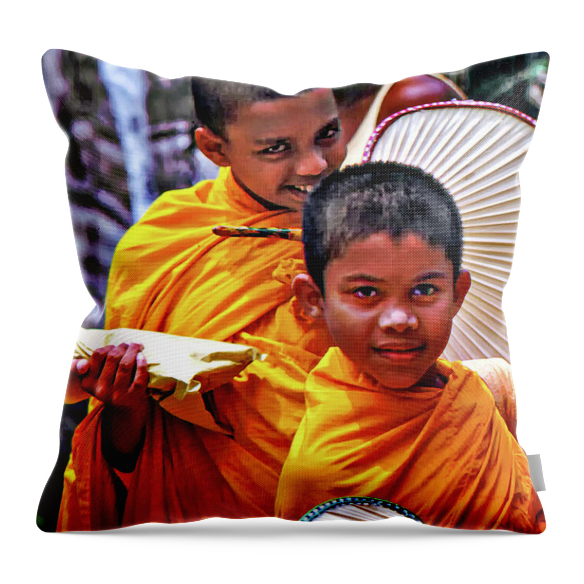 Buddhism Throw Pillow featuring the photograph Young Monks by Steve Harrington