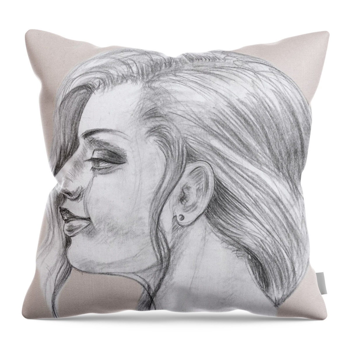 Woman Throw Pillow featuring the drawing Young Woman Head Study Profile by Irina Sztukowski