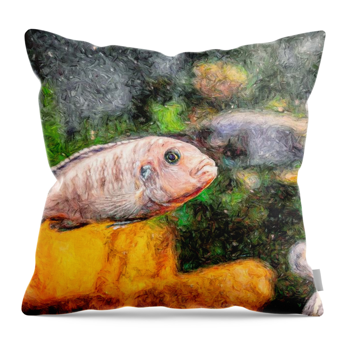 African Cichlid Throw Pillow featuring the digital art Zebra Cichlid Toned by Don Northup